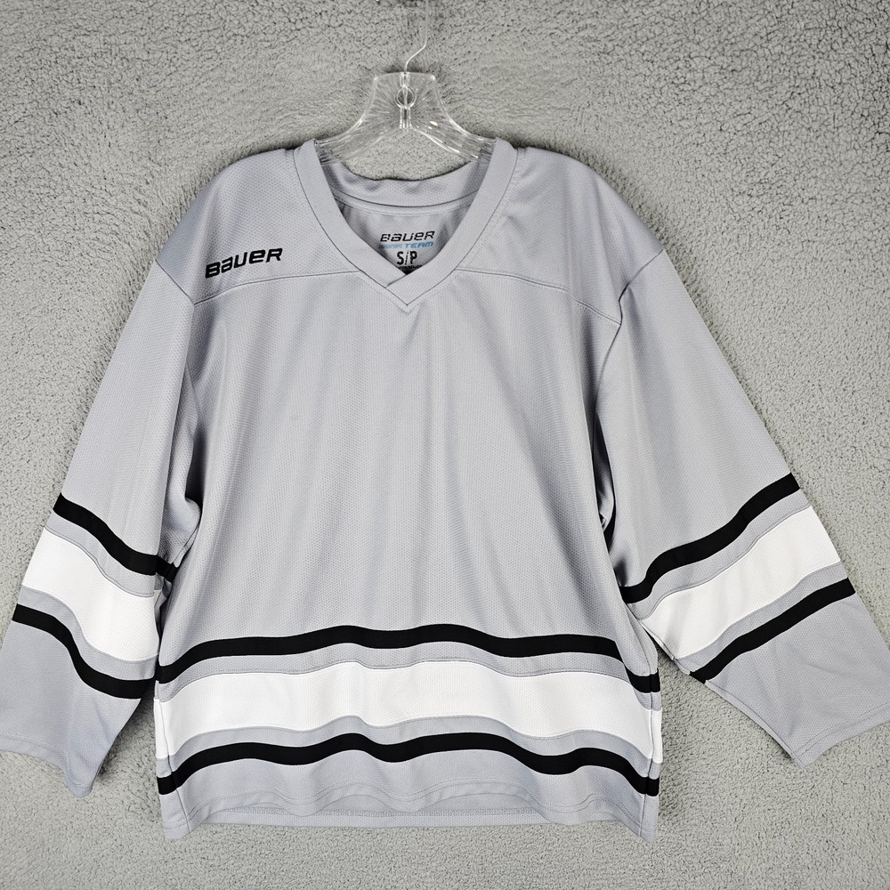 Bauer Hockey Team Jersey Mens Small Gray Stretch Heavyweight Long Sleeve‎ V-Neck
